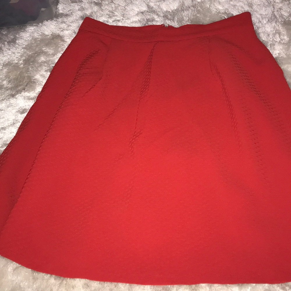 Red Work Midi Skirt with Pockets